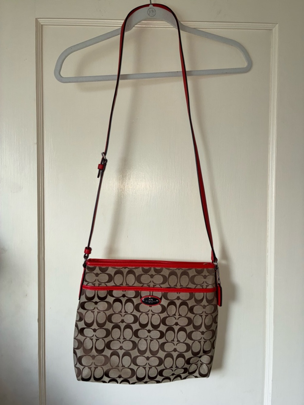Coach Signature Canvas File Crossbody Bag Khaki/Classic Red F36378